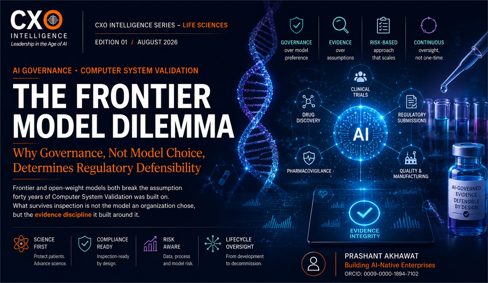 The Frontier Model Dilemma, Edition 01 of the CXO Intelligence Life Sciences Series: why governance, not model choice, determines regulatory defensibility.